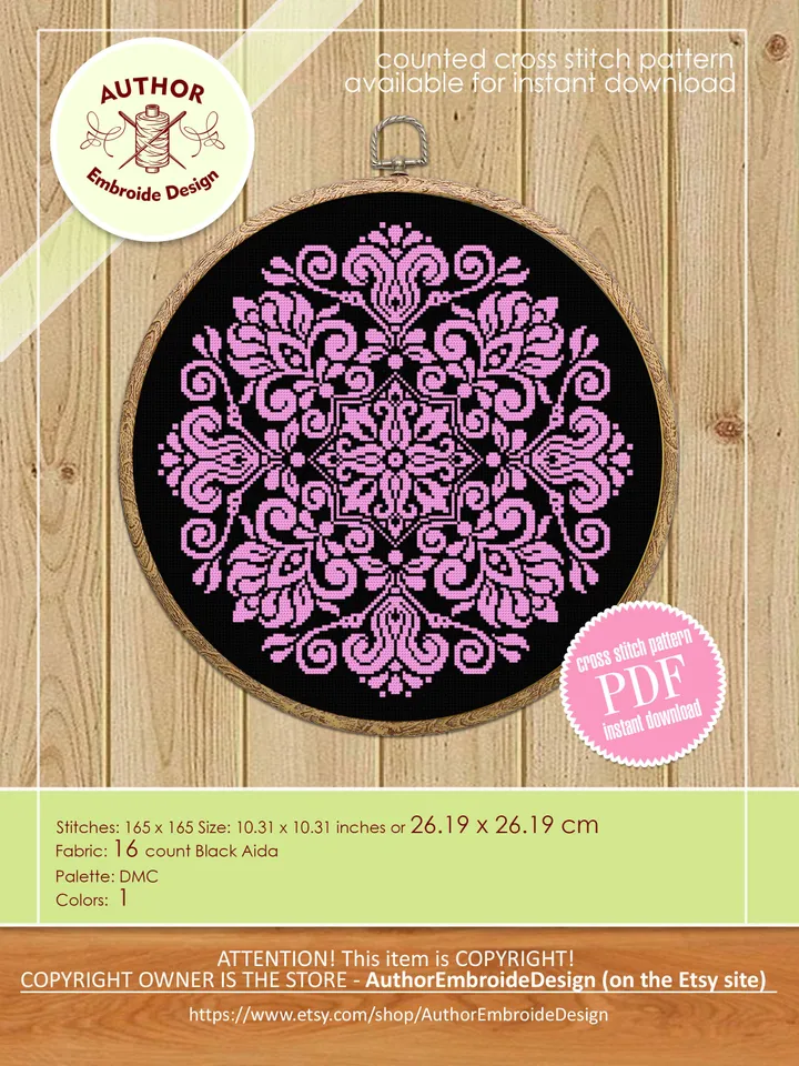 Mandala set cross stitch pattern PDF, Flower mandala cross stitch chart, Monochrome mandala pattern digital download PDF, Home decor #S48