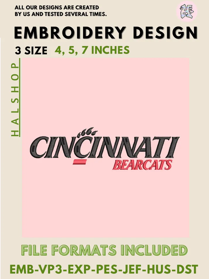 Cincinnati Bearcats NCAA Embroidery Design – College Team Machine Embroidery File 🧵🔥