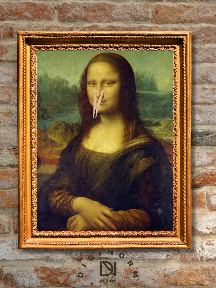 Funny Bathroom Altered Art, surreal Mona Lisa, Eclectic extra large wall art, Maximalist art vintage print, Prank Gift, funny bathroom signs