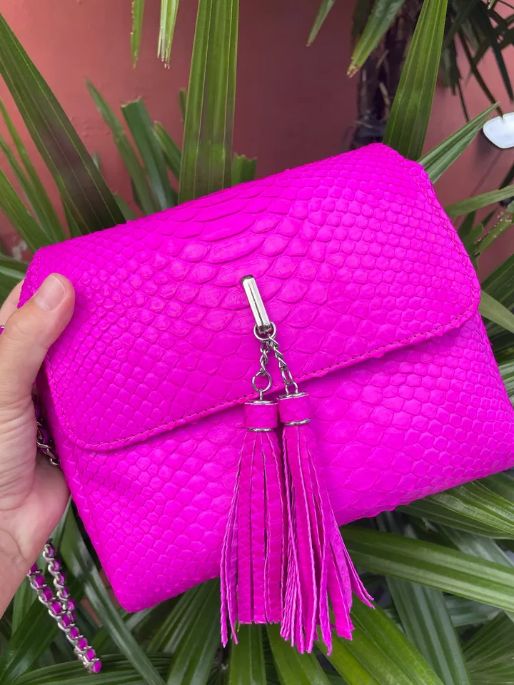 Genuine Python Skin Crossbody Bag | Chain Tassel hot pink bag | Leather Woman Free Shipping Handmade Summer purse | exotic leather bag