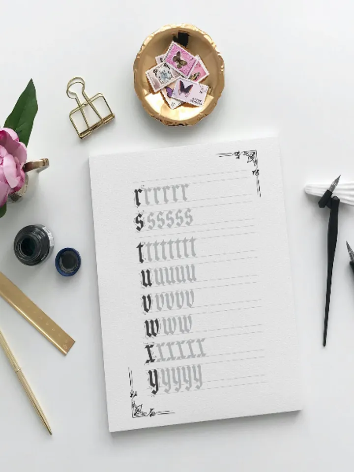 Printable Gothic Letter Worksheet, Gothic Calligraphy Practice Template PDF, Gothic Penmanship For Adult, Gothic Handwriting Practice Sheet