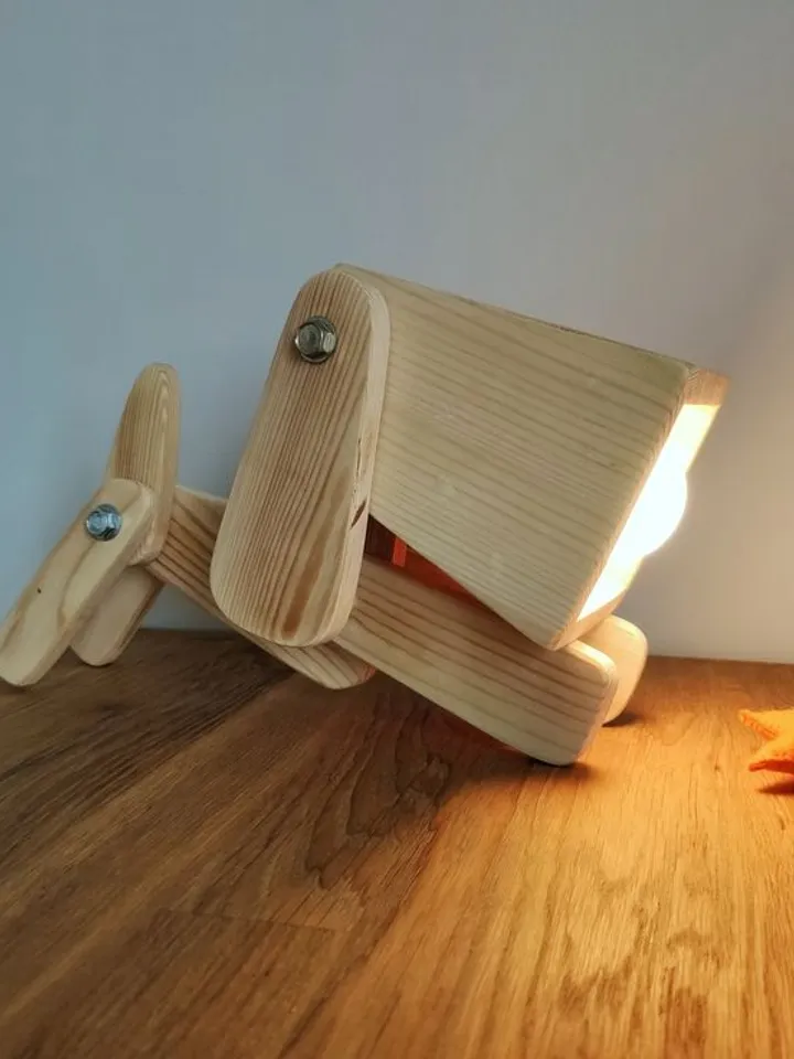 Diy doggie shaped wooden lamp for kids room pdf. Nursery dog wooden lampshade tutorial. Baby table light lamp decor. Eco friendly product