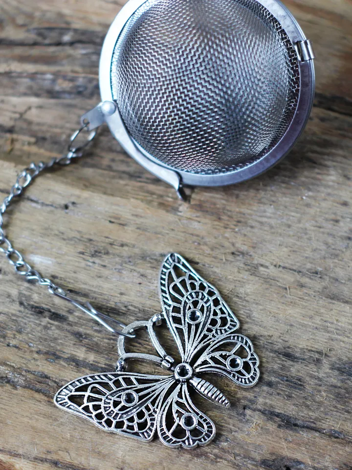 Butterfly tea ball infuser for herbal tea, Tea infuser charm, Tea Strainer insect pendant