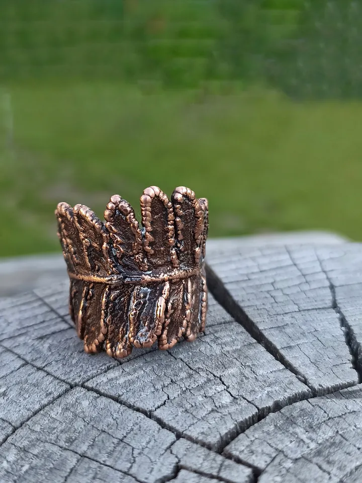 Real fern leaf ring electroformed Nature inspired jewelry Copper ring 7th anniversary gift