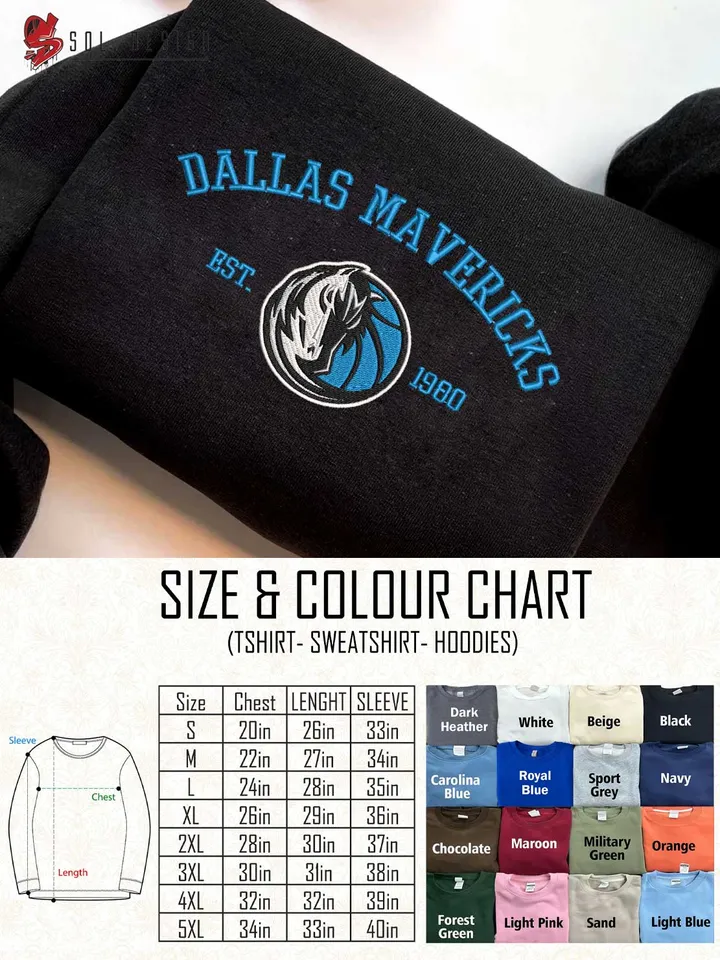Dallas Mavericks Est 1980 Embroidered Sweatshirt, NBA Team Embroidered Sweater, NBA Dallas Mavericks Shirt, Basketball Embroidered Hoodie, Unisex Crewneck, NBA Basketball Fan Gift Tee