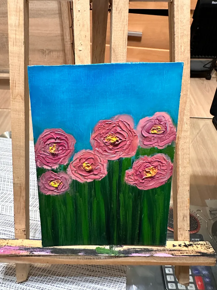 Oil Painting Roses Abstraction Flowers 3D Image of Nature Wall Decor Miniature Cardboard 7x5 inches 18x12 cm New without Frame