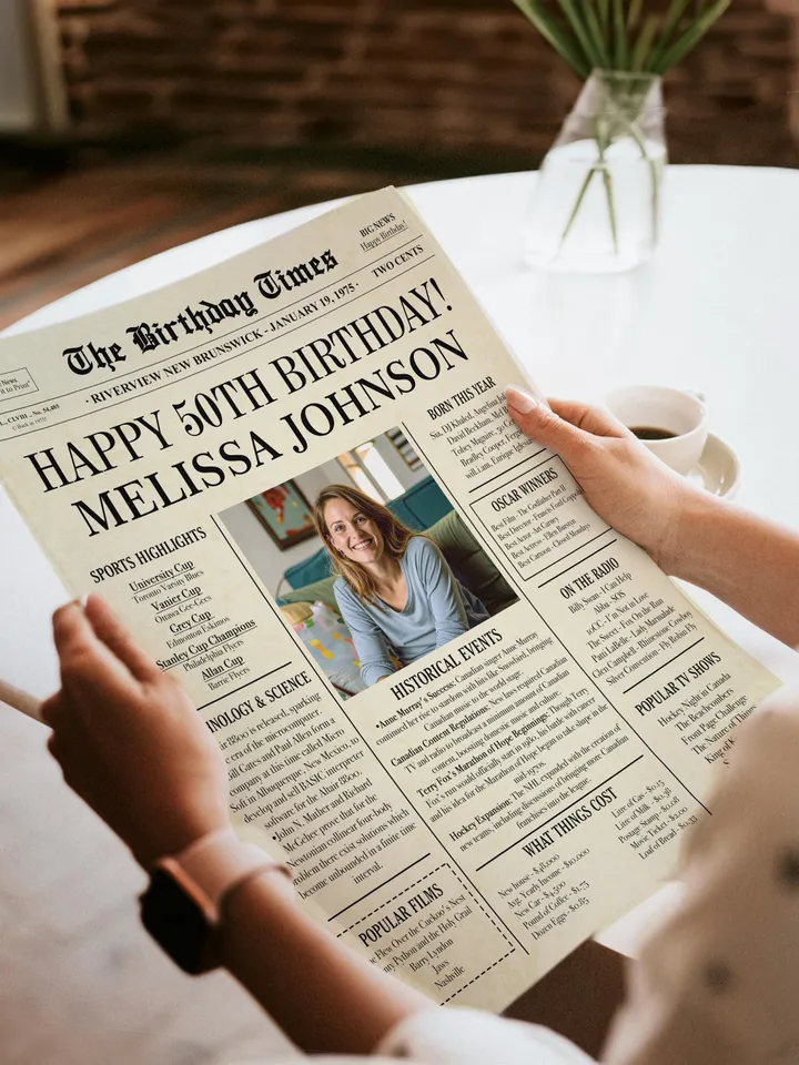50th Birthday Newspaper Poster 1975 CANADA, 50th Birthday Gift for Men or Women, Personalized 50th Birthday Sign 1975 Canadian Highlights