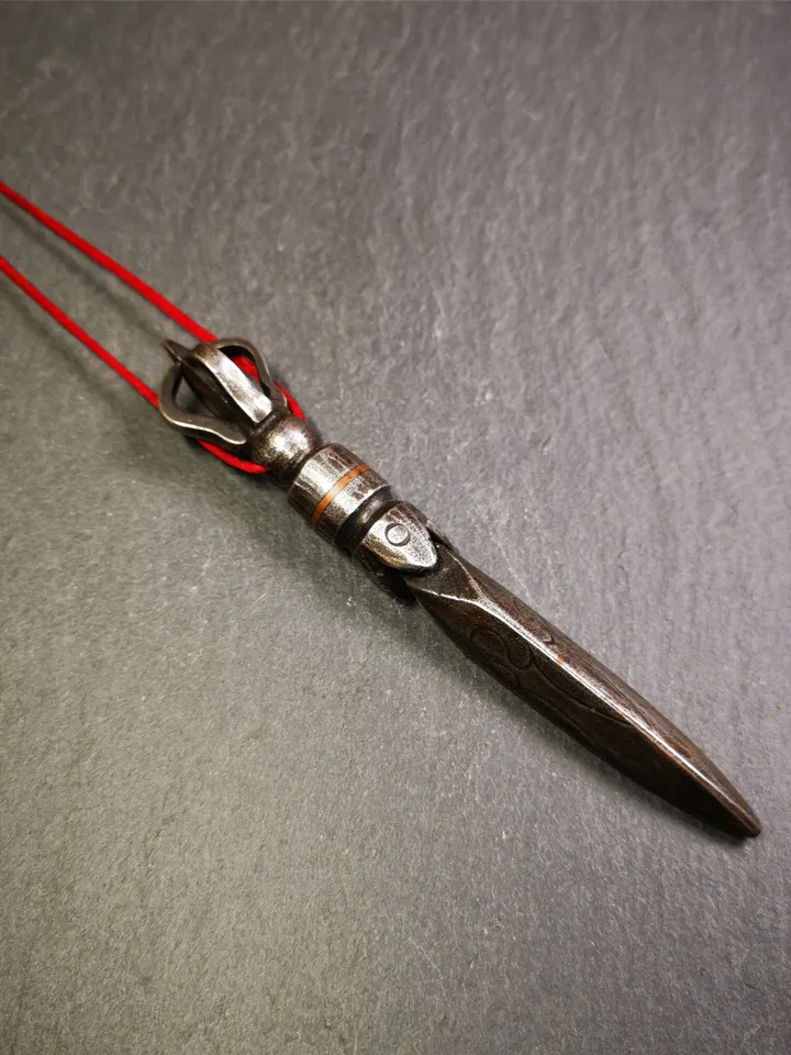 Gandhanra Handmade Tibetan Buddhist Ritual Implement - Kila -Dorje Phurba,Made of Cold Iron inlaid with Copper,3.9"
