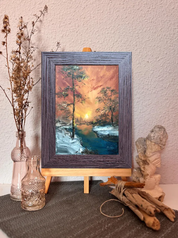 Original Landscape Forest Oil Painting Sunset Wall Art