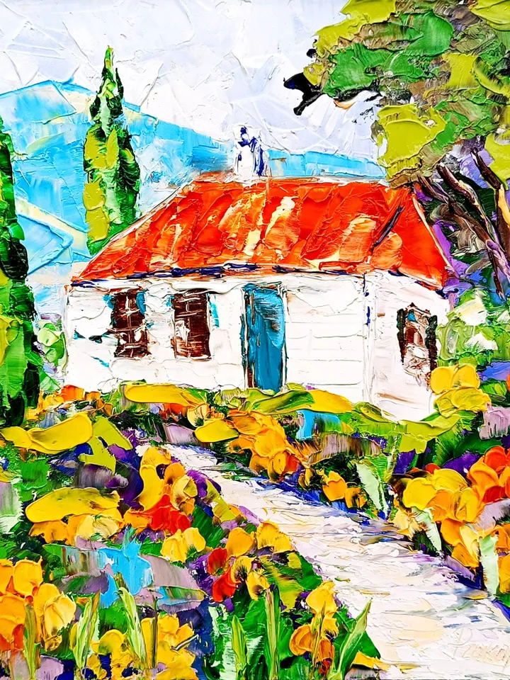 Tuscany Painting Italy Original Art Wall Art Landscape Impasto Oil Painting Sunflower Small Artwork 8 x 8 Gifts by ArtProkopaloSv