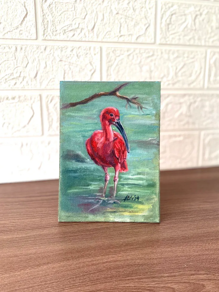 Ibis painting Oil painting Pond landscape Bird painting