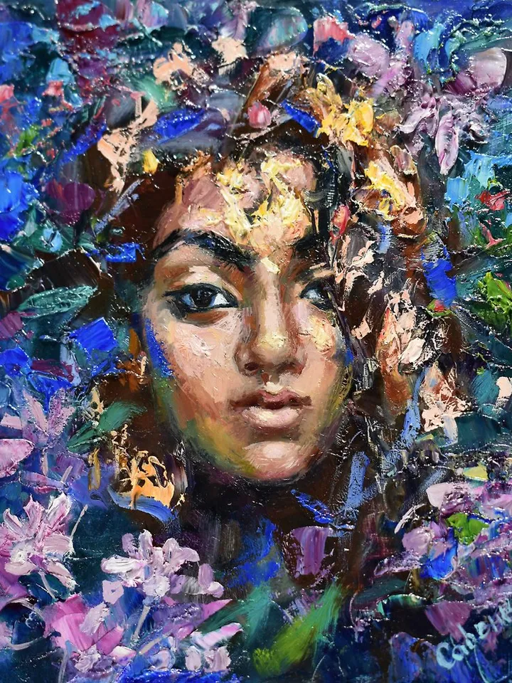 Girl Painting Original Painting Portrait Woman Artwork Flowers