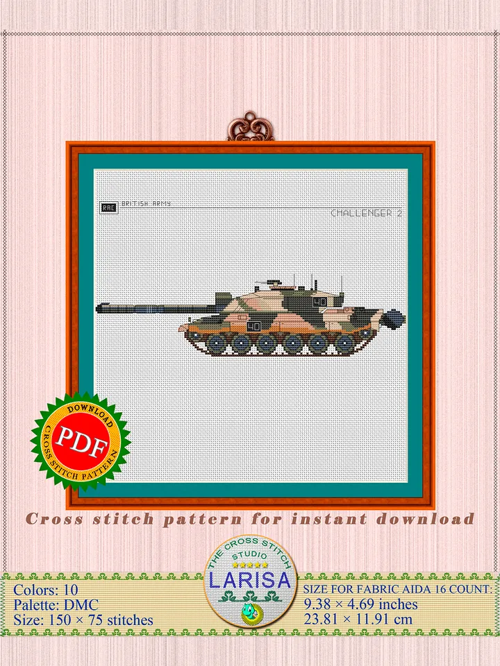 Challenger 2 Cross Stitch Pattern | Main Battle Tank Challenger 2 | British Tank Challenger 2 Chart