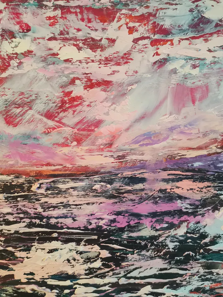 Oil Painting Rays Sun Sea Beautiful Sunset Original Art Artist Svinar Oksana