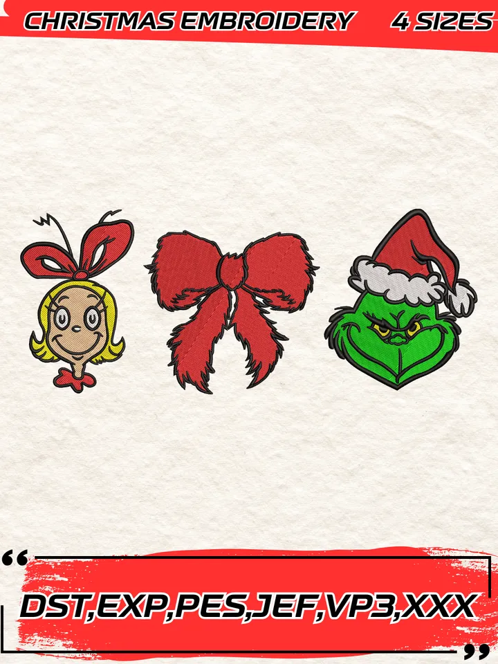 Grinchmas Coquette Bow Christmas Embroidery Design,Christmas Embroidery Design,4 Sizes,Digital Download