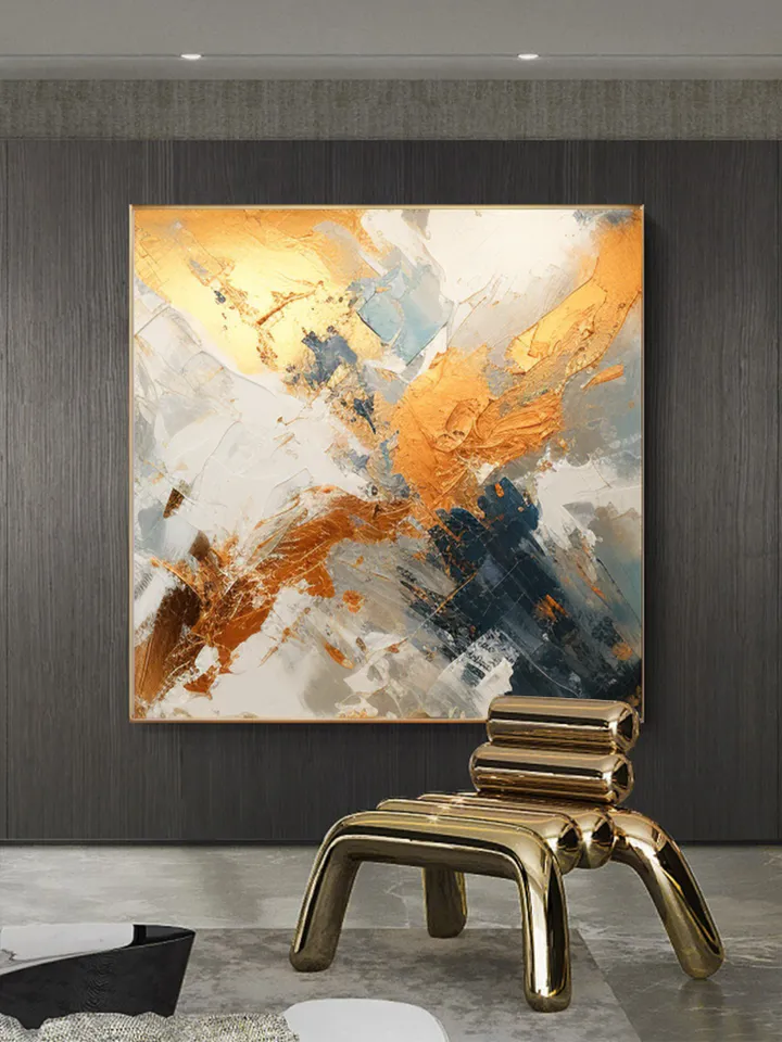 Original Gold foil Oil Painting On Canvans, Large Wall Art, Abstract Gold Painting Custom Painting Living room Wall Decor Painting For Hotel