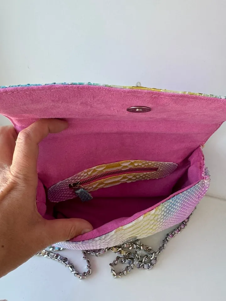 Genuine python skin midi crossbody bag unicorn rainbow color, summer bright crossbody, elegant classy crossbody purse genuine leather
