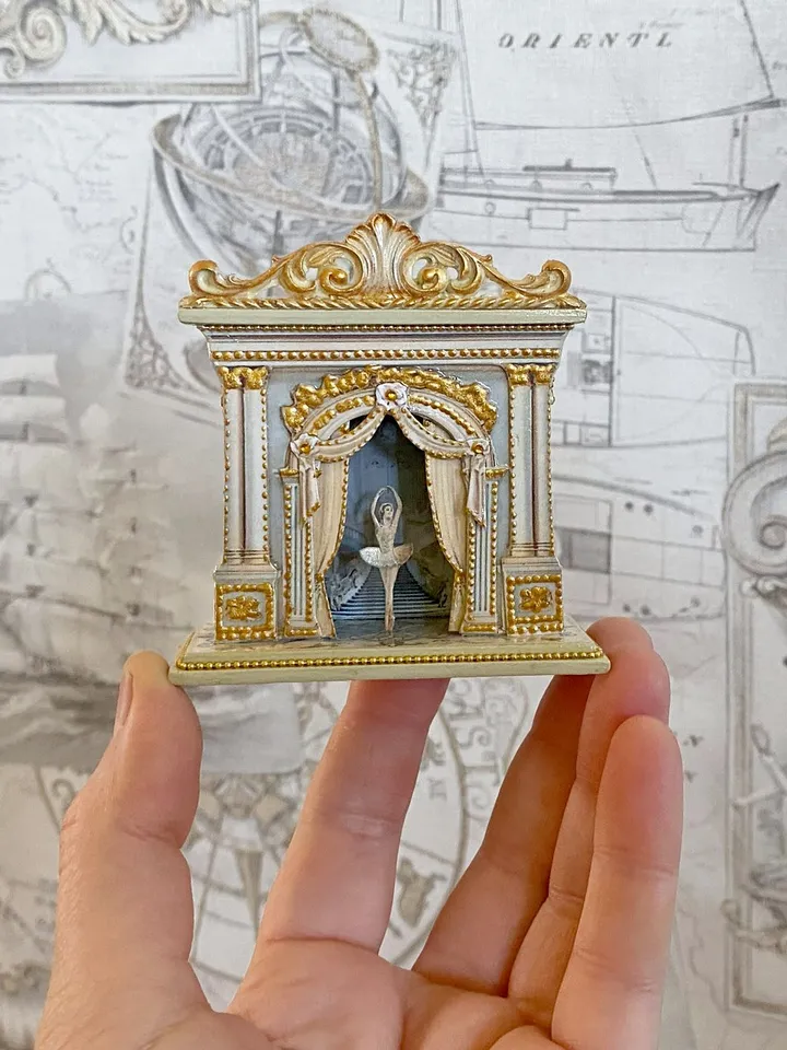Ballet theater. dollhouse miniature. Classic puppet theater. Author's design Handmade. 1:12. Theater for a dollhouse.