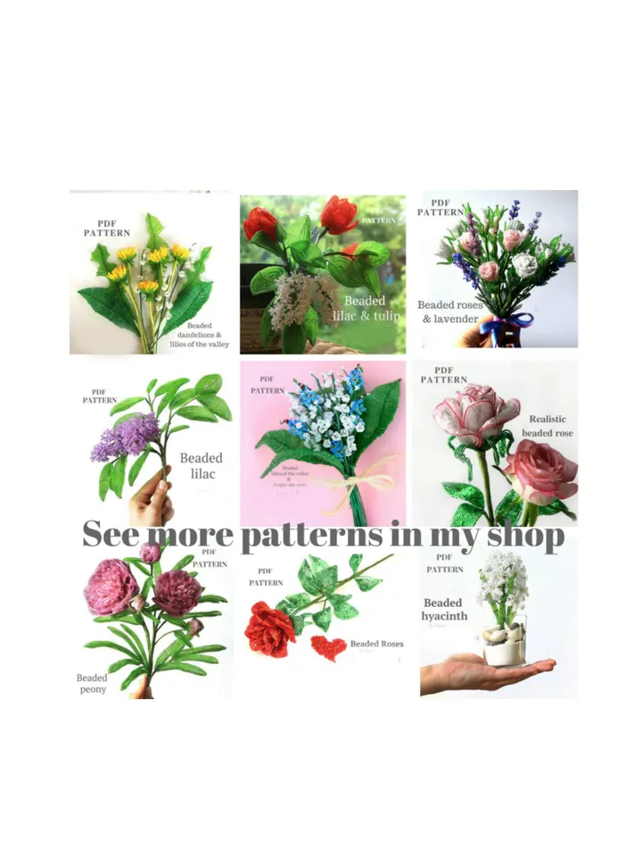 Beaded rose, tulip and forget me not pattern | Beaded Flowers pattern | Seed bead patterns | Beadwork pattern
