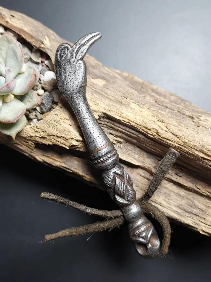 Gandhanra Antique Tibetan Thokcha Pendant,Pickaxe Amulet, Trantic Buddhism Dharma Ritual, Made of Thunder Iron,Copper Wire Inlay
