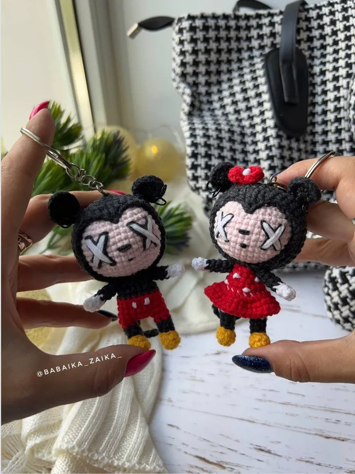 PDF Crochet SET Goth Mickey Mouse & Minnie Mouse Pattern Amigurumi Mickey pattern Crochet Cute Voodoo Amigurumi Mouse doll Keychain pattern