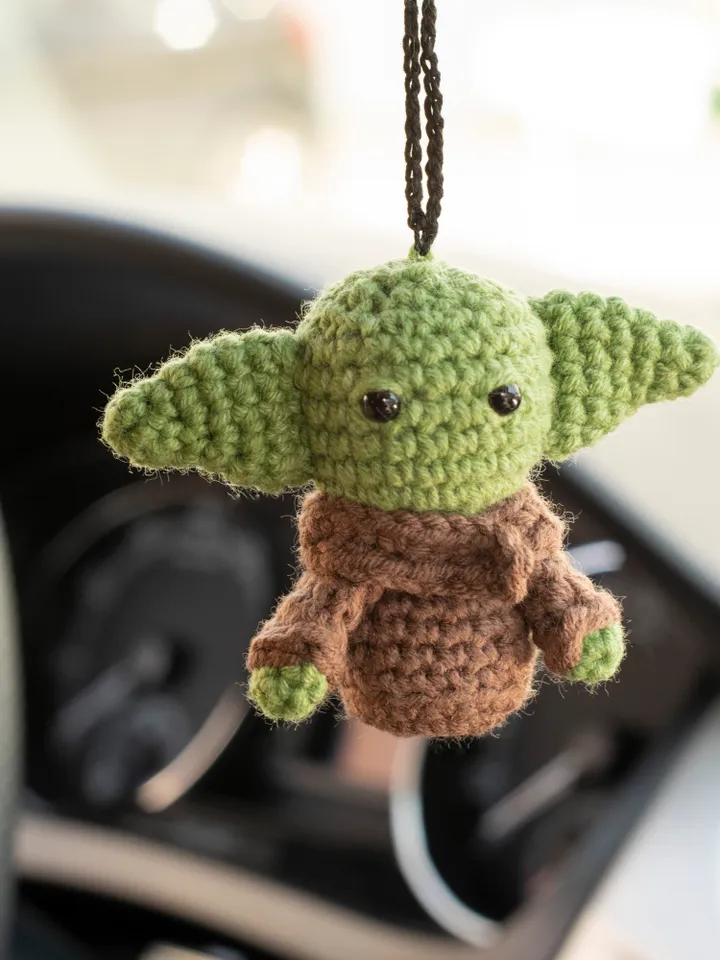 Baby Yoda car hanging accessory for Star Wars lover,  stuffed green alien, rear view mirror charm, Grogu toy car pendant