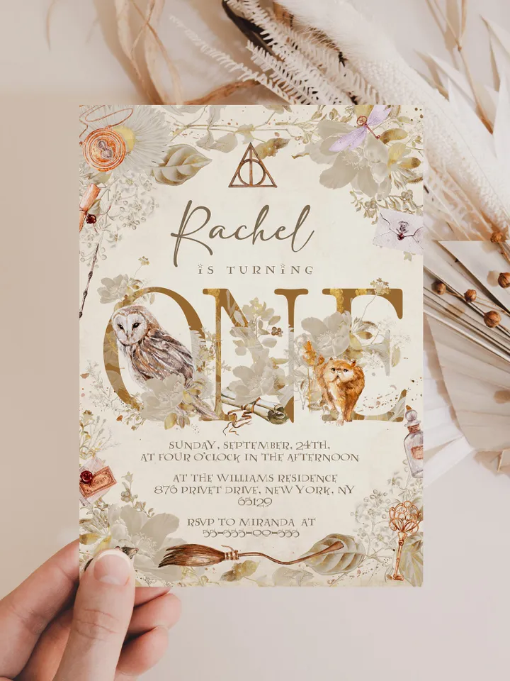 DIY Floral Wizard School Birthday Party Invitation Elegant Magic School Birthday ONE any age first Birthday Invitation magic school ahp