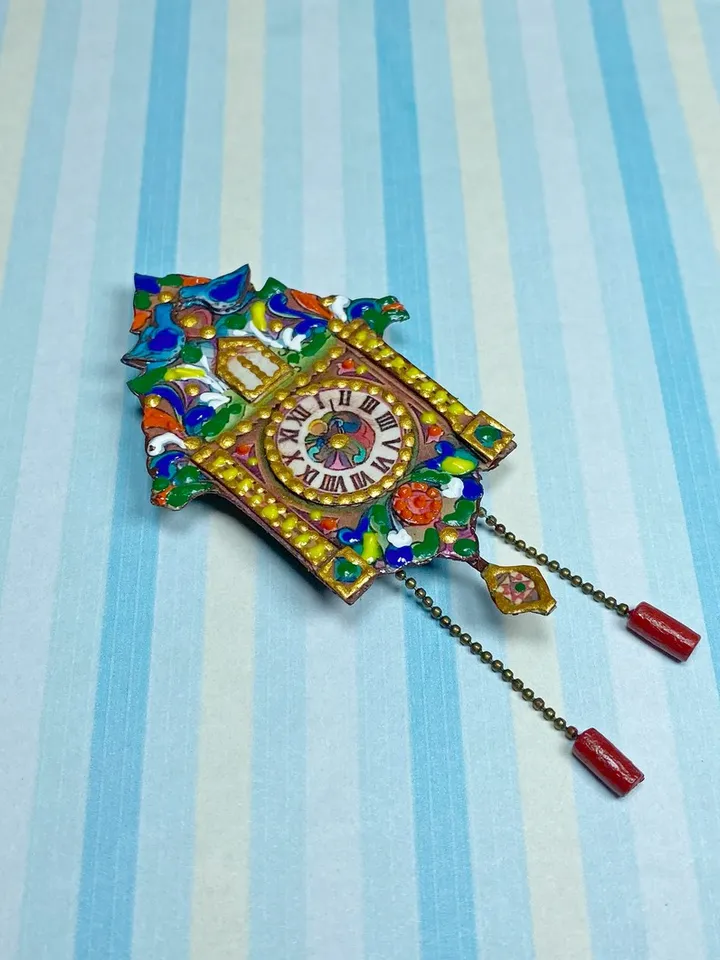 Imitation watch. Dollhouse miniature. Handmade. Author's design.1:12. Three-dimensional clock for a dollhouse. Wall clock.