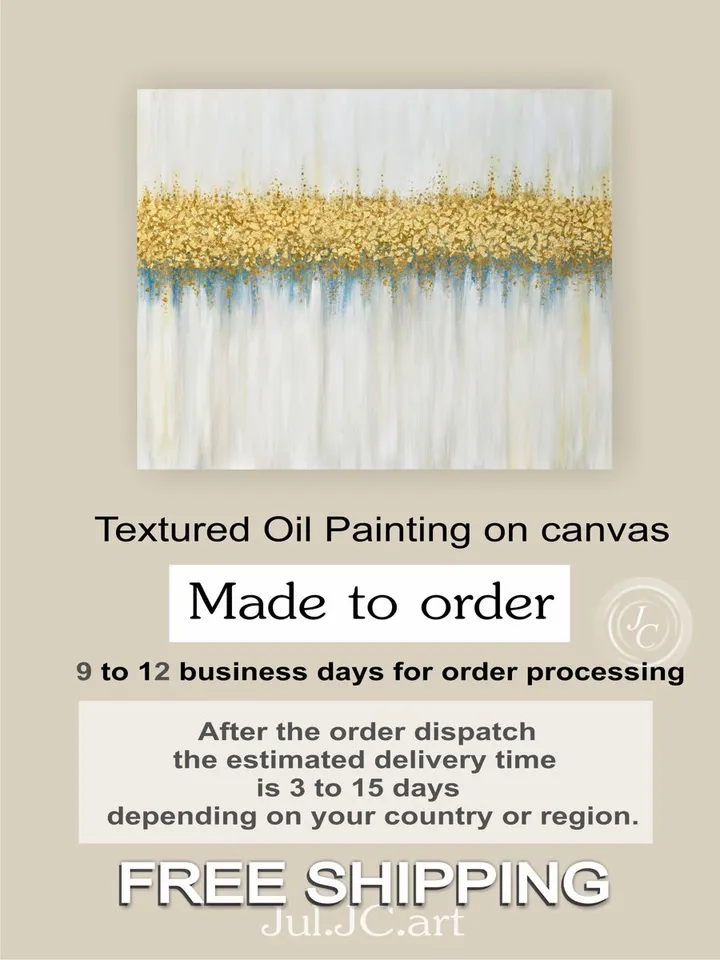 Gold and White Abstract Wall Art Gold leaf Oil Painting on Canvas Abstract painting Above bed decor