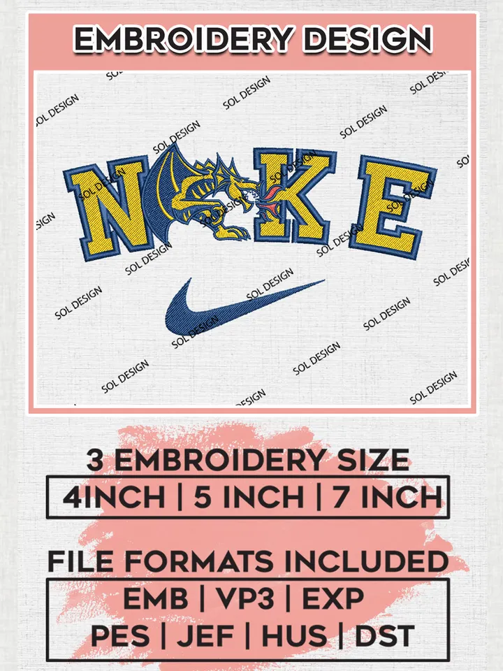 Nike Drexel Dragons Machine Embroidery Design, NCAA Drexel Dragons Embroidery Design files, NCAA Embroidery Designs, NCAA Machine Embroidery Designs, Digital Download