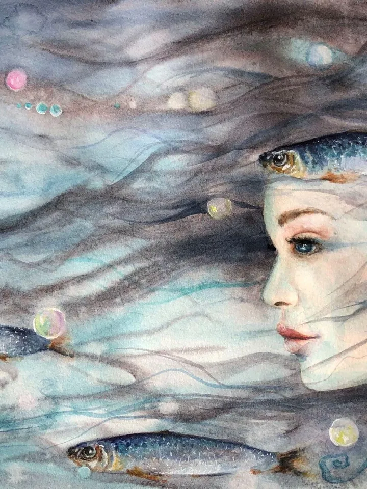 Mermaid Original Painting Woman Watercolor Artwork