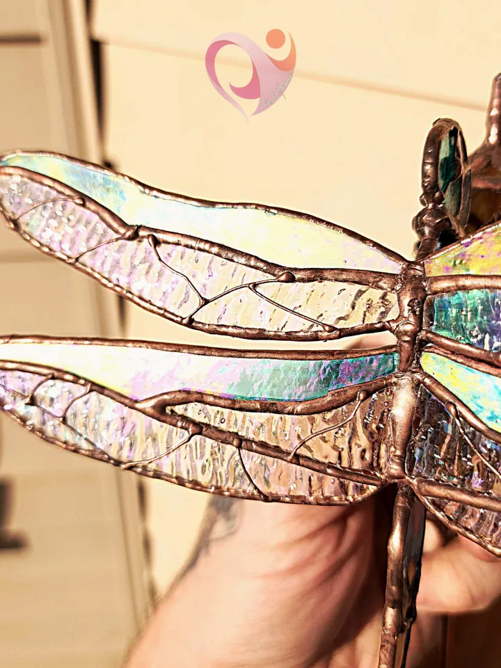 3D Stained Glass Dragonfly Mounted on Cattail Tabletop Sculpture Unique Luxury Gift Realistic Glassworks Antique Feel Contemporary Folk Art