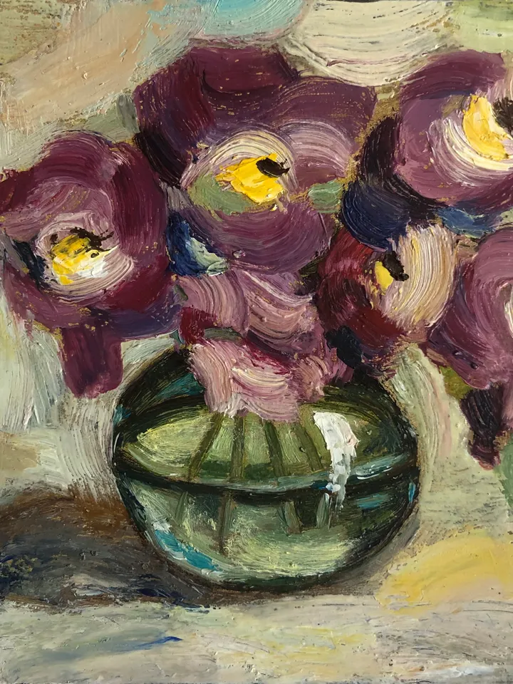 Vase with flowers original oil painting handmade wall art bouquet peonies on cardboard 6x6 inches modern art