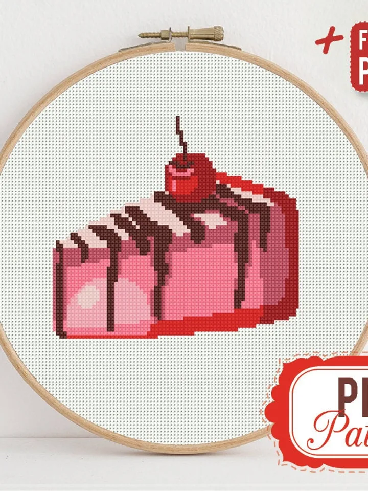 Сake Cross stitch pattern Dessert Cherry Chocolate Cross stitch pattern PDF Format Instant Download Home decor Modern
