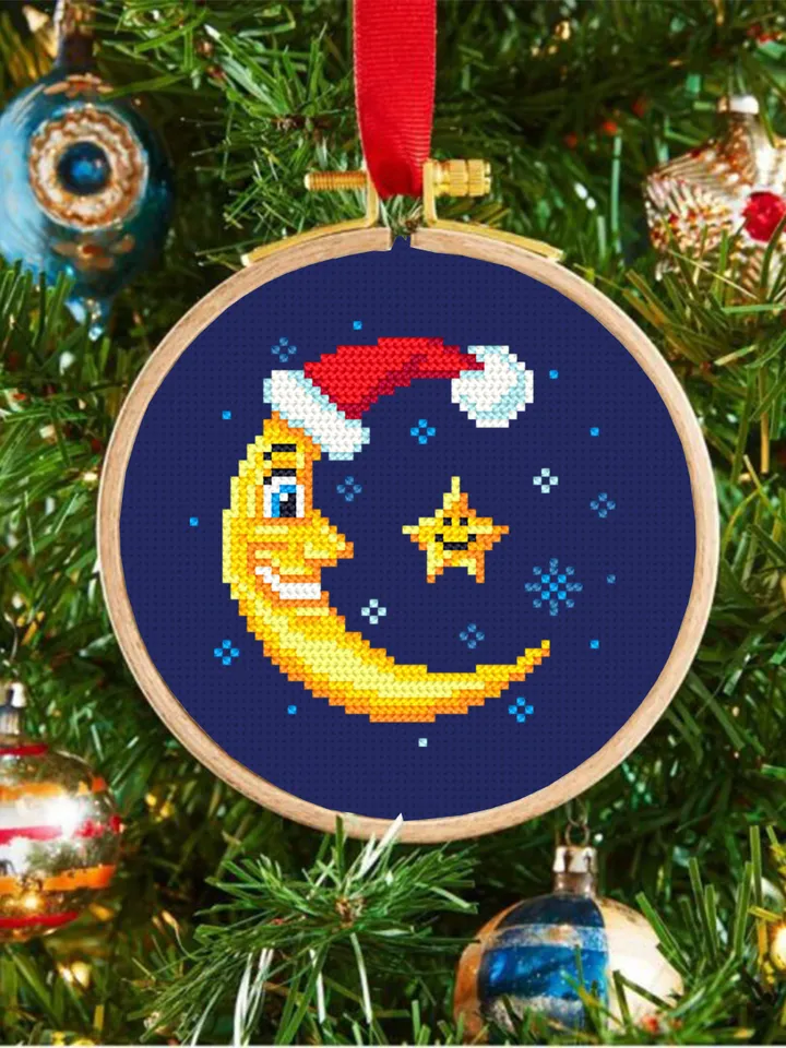 Christmas set cross stitch pattern download PDF Small snowman hand embroidery PDF, Moon cross stitch chart, Christmas cross stitch card #S58