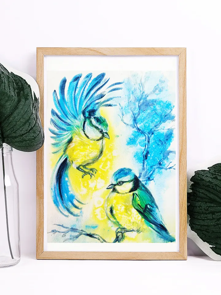 Titmouses Art Print, Printable Download, Modern Watercolor Print, Wild Animal, Wall Decor, Prints Wall Poster, Nature