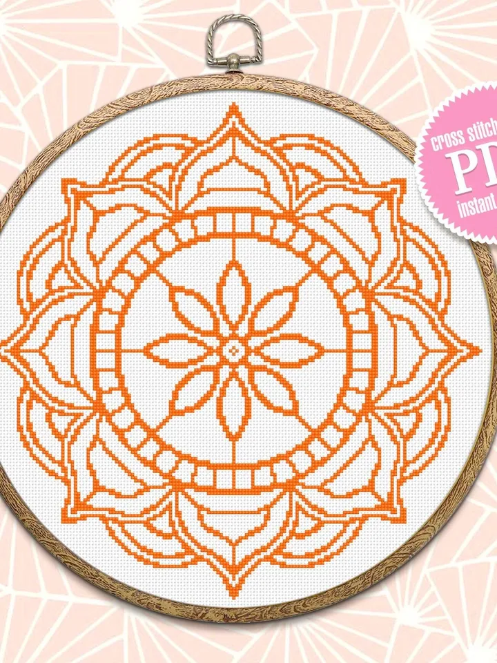 Easy mandala cross stitch pattern download PDF Flower mandala digital Monochrome cross stitch Modern cross stitch chart Home decor #M80