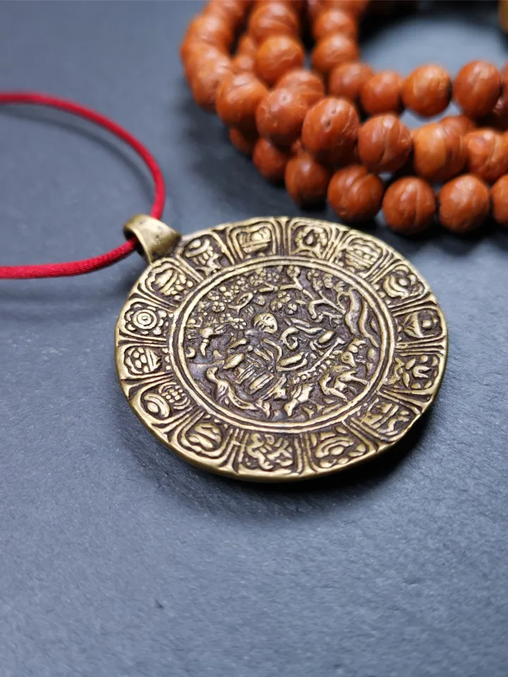 Gandhanra Handmade Tibetan Buddhist Amulet Badge,Shou-lao, the God of Longevity,Made of Copper, 1.57"
