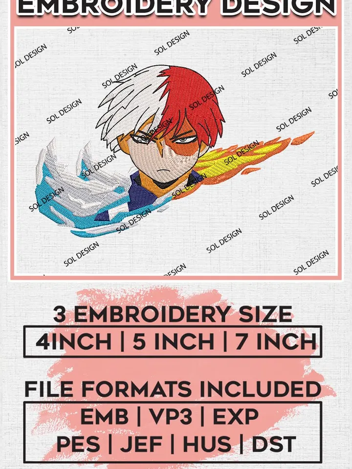 Nike Todoroki Embroidery Design, My Hero Academia Machine Embroidery Files, Digital download EMB_ANIME_183