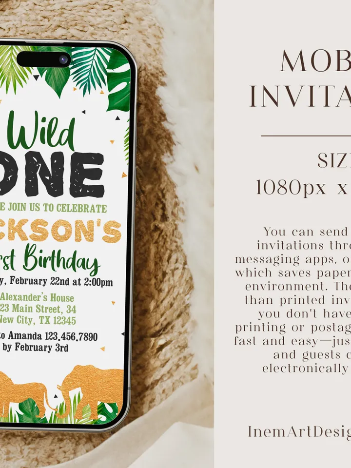 Safari Gold Birthday invitation, EDITABLE Jungle wild one Invitations, Boy 1st Birthday Invites Instant download Printable template