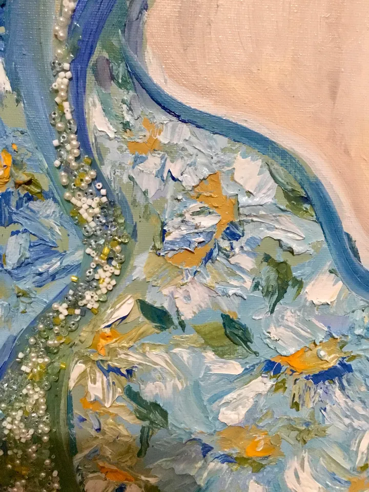 Purity - original oil painting on large canvas,rhinestones decorated, woman in daisies,impasto oil painting,home decoration,woman in daisies
