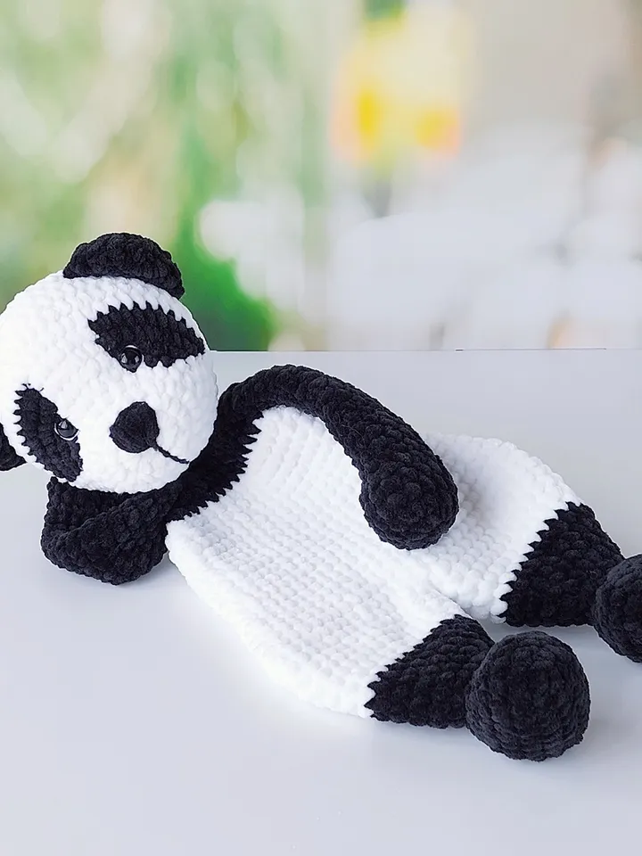 Pattern Crochet Animal Panda, Baby Panda Comforter, Crochet Snuggler Toys, Amigurumi Lovey, PDF Tutorial in English.