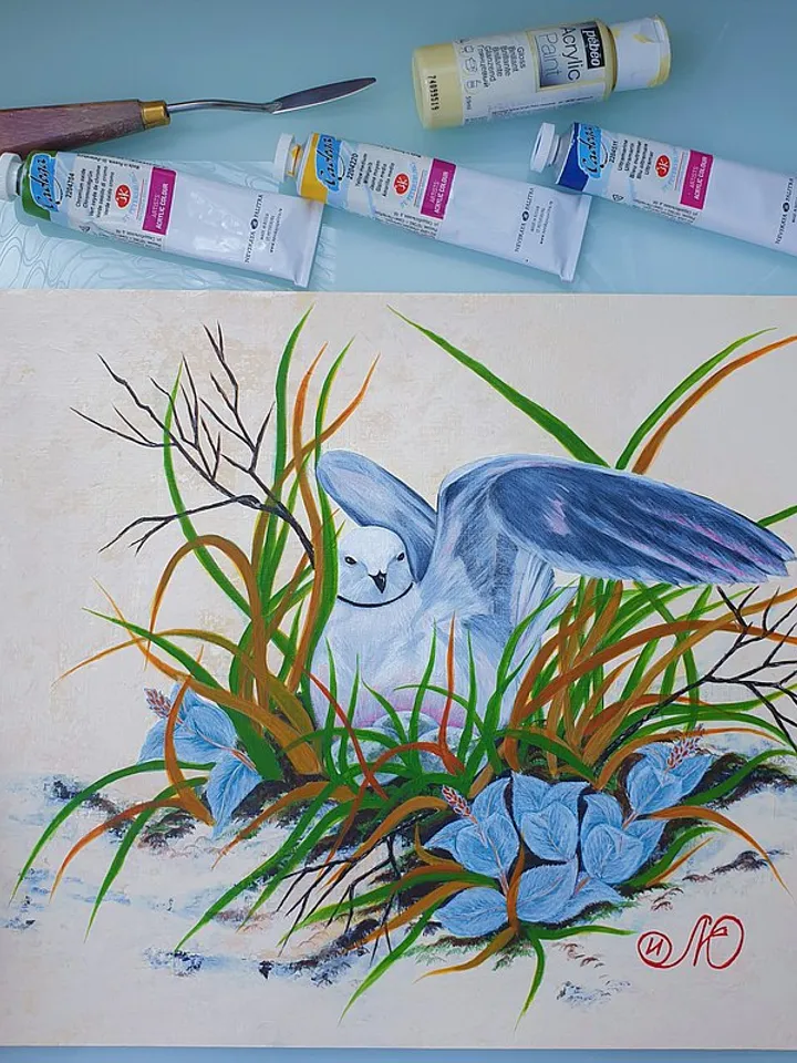 Seagull Painting Birds Nest Original Art Bird Wall Art Animal Acrylic Painting