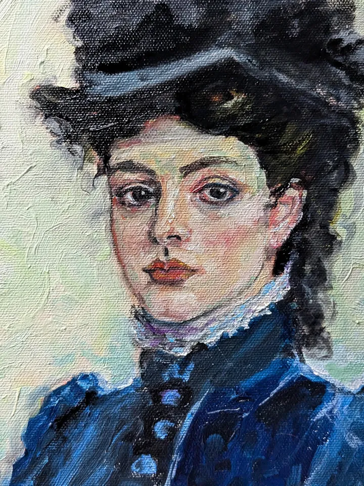 Original Oil Portrait Painting, Woman in Hat, 8x8 in, Impressionist Style, Wall Art on Canvas Board