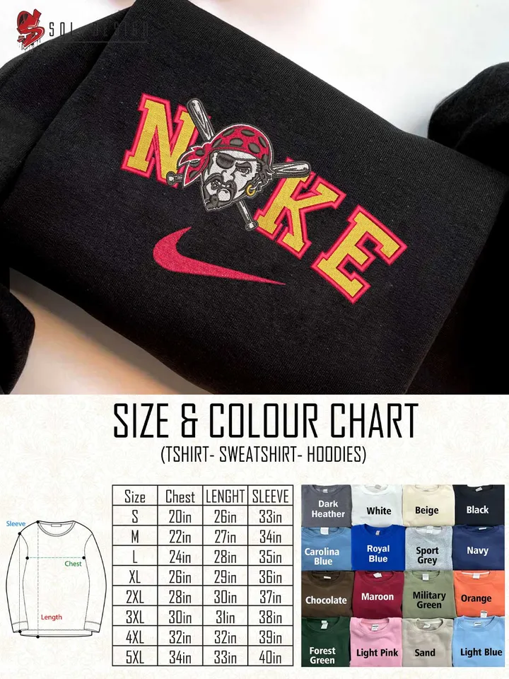 Ni.kee Pittsburgh Pirates Team Embroidered Sweatshirt, MLB Pirates Team Embroidered T Shirt, MLB Team Embroidered Sweater, MLB Pittsburgh Pirates Shirt, Baseball Team Embroidered Hoodie