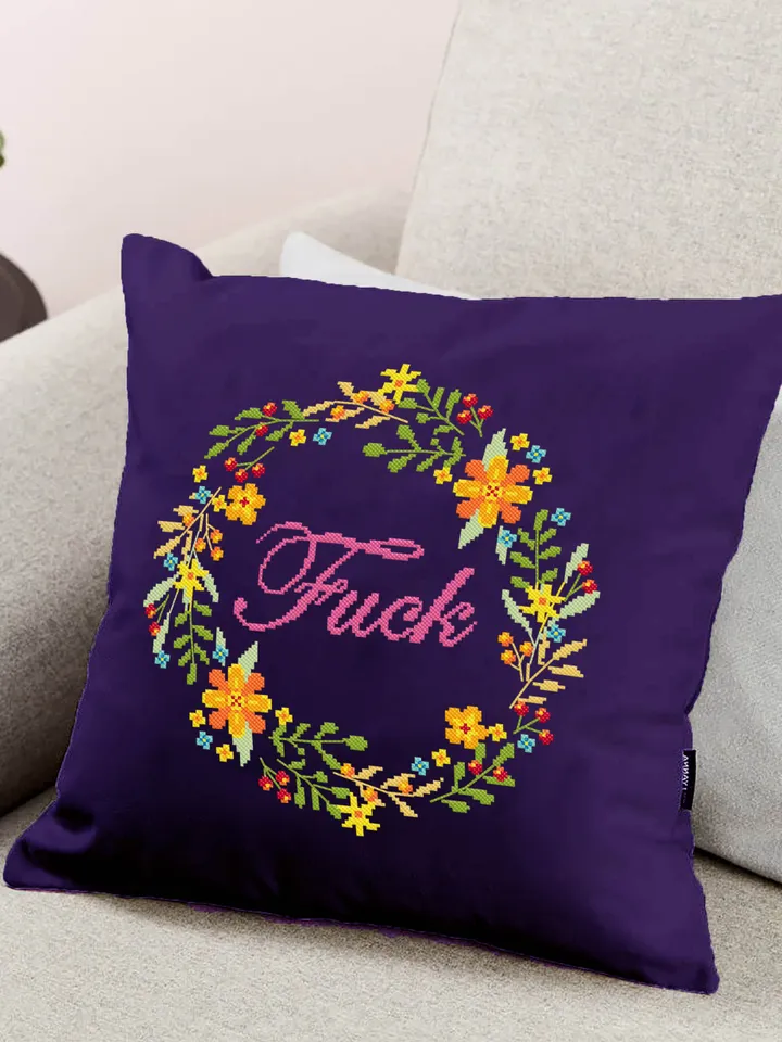 Fuck Flower wreath cross stitch pattern download PDF Floral framed quote cross stitch, Funny adult cross stitch chart, DIY home decor #Q11