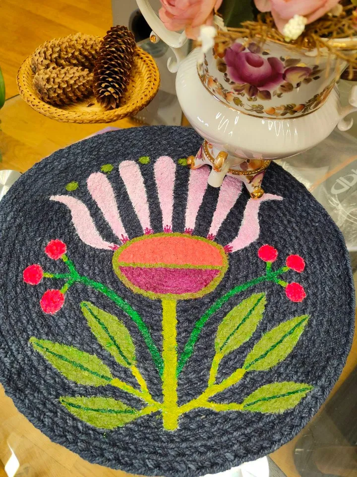 round rug,mug rug,coffee table stand,home decor,cotton round placemat colored,printed napkins,table decoration,dresser decor,rustic napkin