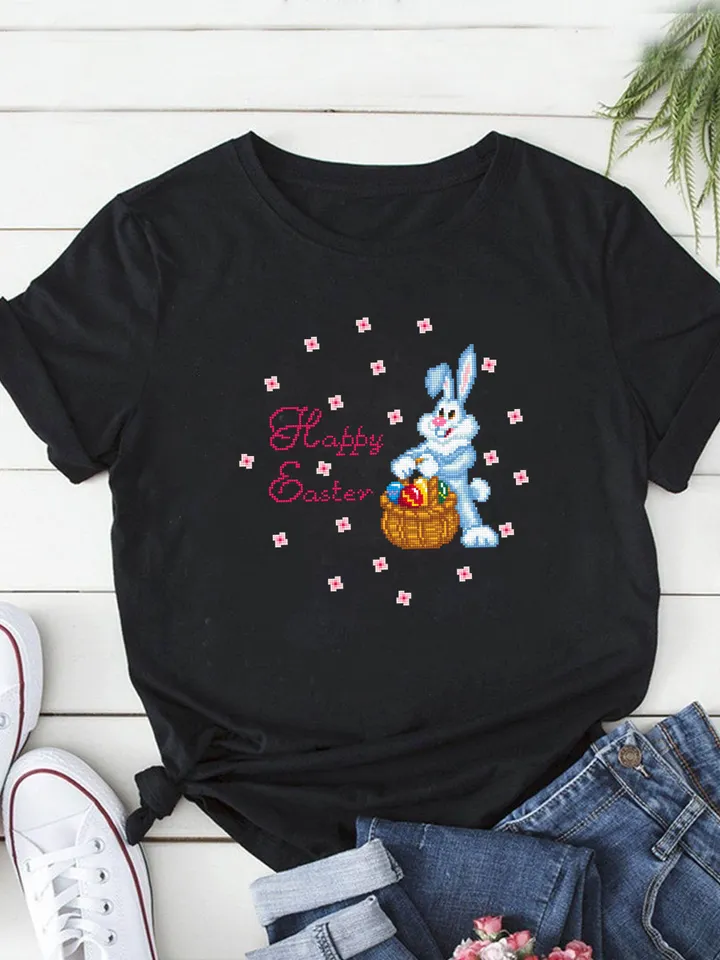 Easter bunny basket cross stitch pattern download PDF Cute rabbit cross stitch chart, Happy Easter ornament cross stitch, Easter eggs #T2