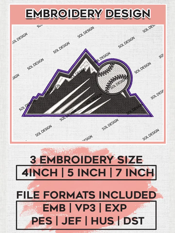 Colorado Rockies Team Logo Embroidery Files, MLB Colorado Rockies Team Embroidery, MLB Teams, 3 sizes, MLB Machine embroidery designs, Digital Download