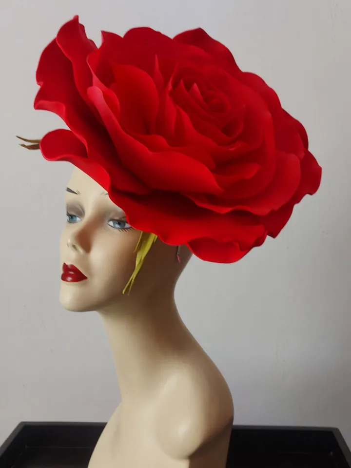 Diy giant flower fascinator Video tutorial create derby hat, lesson, templates, assembly instructions rose hairpin, big rose